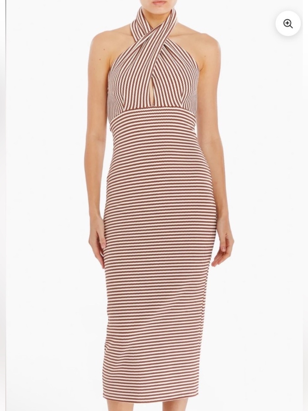 Amanda Uprichard Conchita Halter Body-con Dress in Brown and Cream